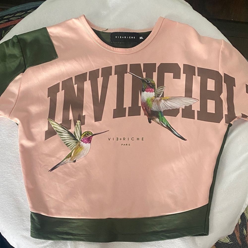 Vie + Riche Paris Hummingbird Pink and Green Top